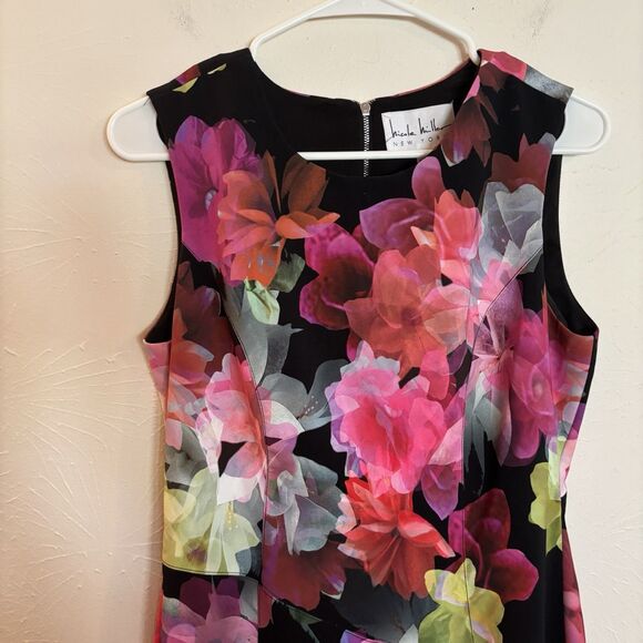 Nicole Miller New York Dress 8 Floral Pink Black Sleeveless Cocktail - Picture 3 of 7